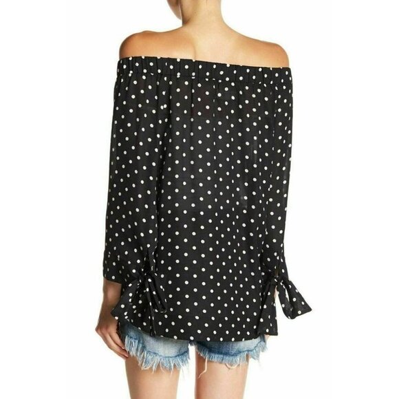 One Teaspoon Women's Black Bonnie Ace Polka Dot Off-the-shoulder Top Size XS - Picture 14 of 16